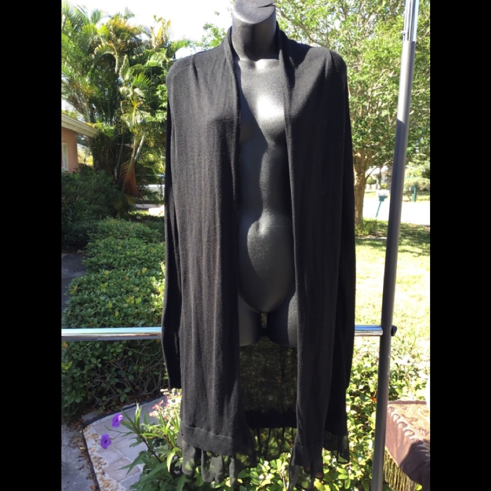 5/48 Ruffle Trim Black Sweater Coat.